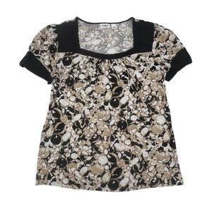 CATO Black Tan Circle Short Sleeve Blouse Size Small Women’s